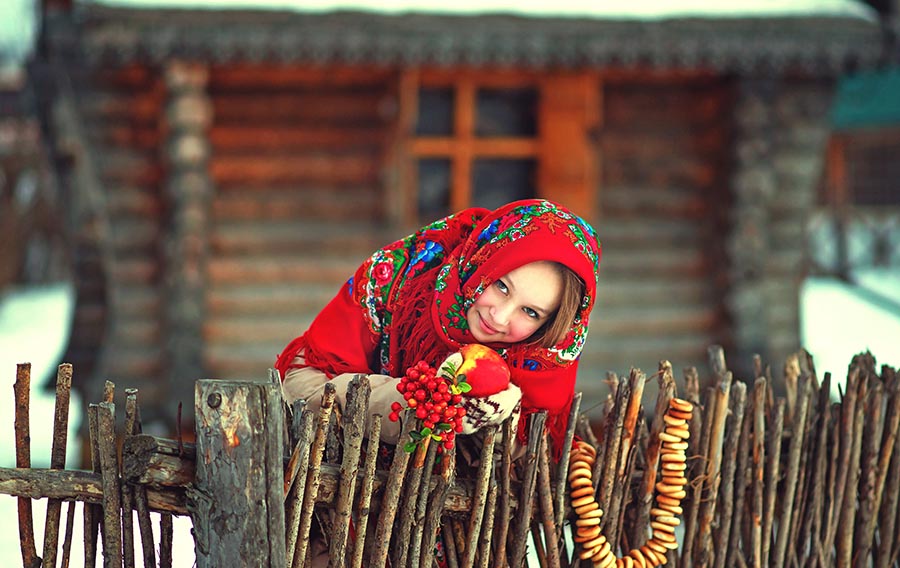 Sexy girl Women in Slavic costumes in Tallinn